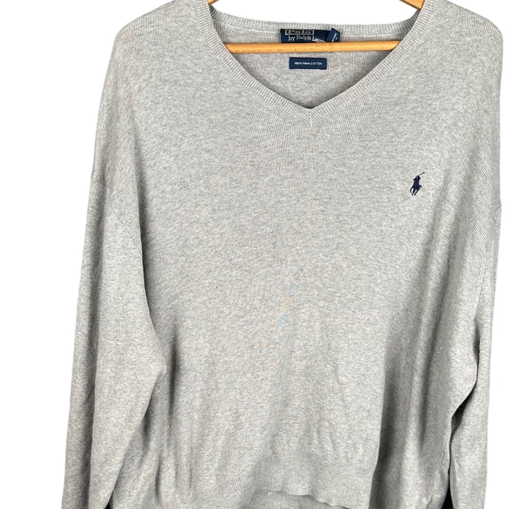 Polo Ralph Lauren Mens XXL Heather Gray 100% Pima Cotton V-Neck Sweater Pony